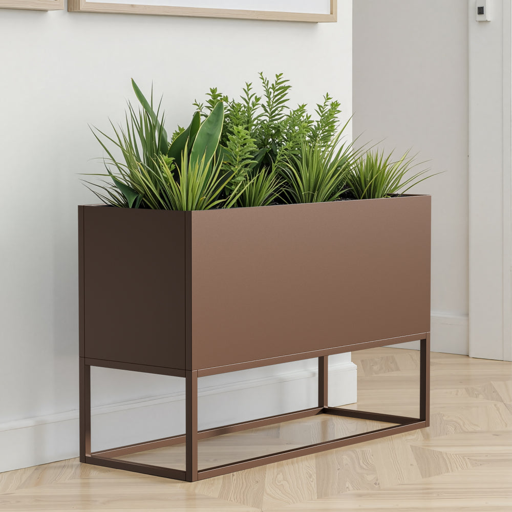 47*18*18 inch Large Metal Rectangular Planter with Shelves and Drainage Holes for Indoor/Outdoor Use, Perfect for Tall Plants, Flowers, or Shrubs in High-Traffic Areas