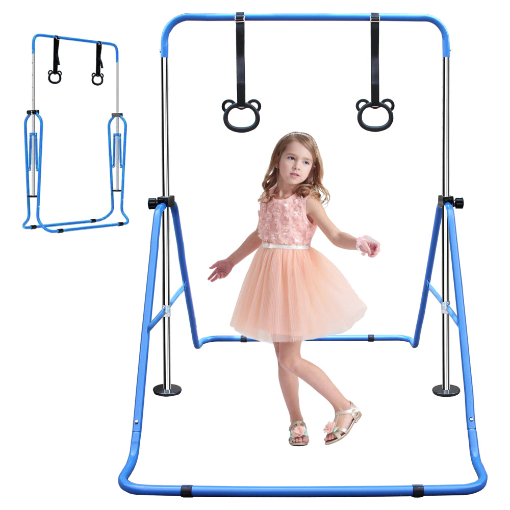 Expandable Gymnastics Bar for Kids - Height Adjustable Junior Training Bar for Home, Folding Gymnastic Horizontal Bars Equipment Pink