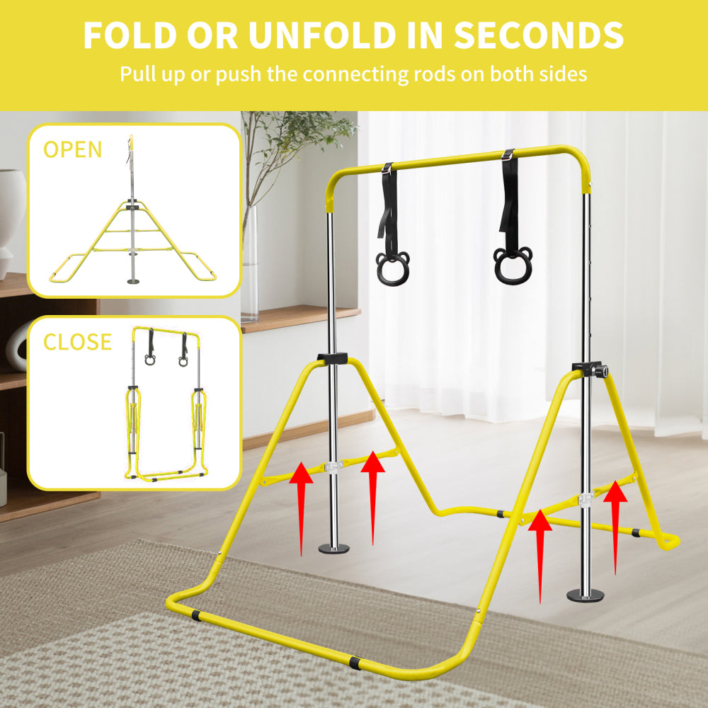 Yellow Multi-Functional Adjustable Height Children's Horizontal Gymnastic Bar With Bear Rings