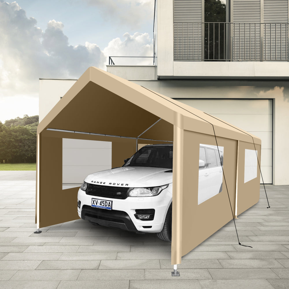 Carport, 10×20 Heavy Duty Portable Carport Garage Tent for Outdoor Storage Shelter khaki