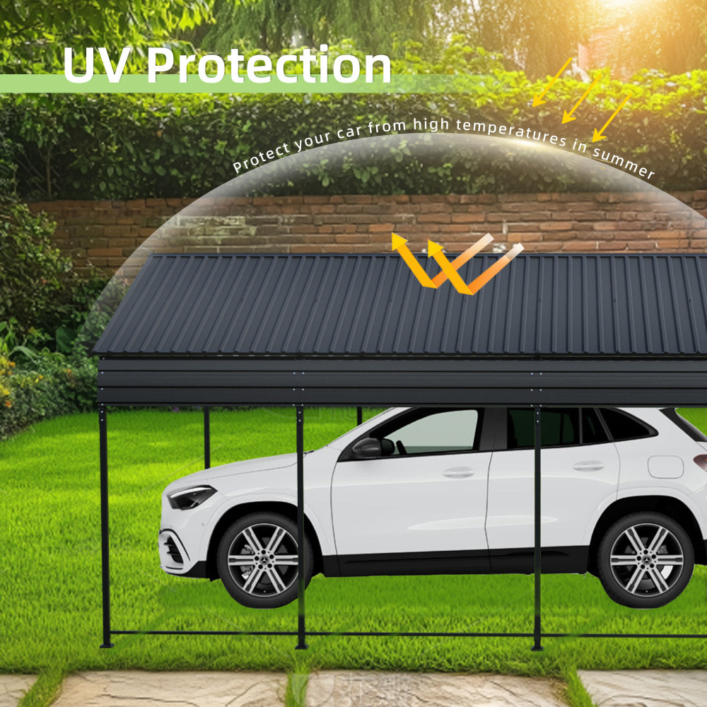 12X20 FT Metal Carport, Outdoor Car Shelter All Weather, Heavy Duty Outdoor Galvanized Car Shelter for Car Boat Truck and SUVs Black
