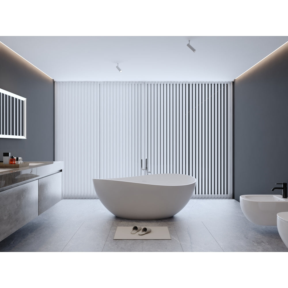 63" Freestanding Solid Surface Bathtub, Luxury Engineered Stone Resin Freestanding Soaking Bathtub with Overflow and Pop-up Drain for Contemporary Bathroom, Matte White 24S05-63MW