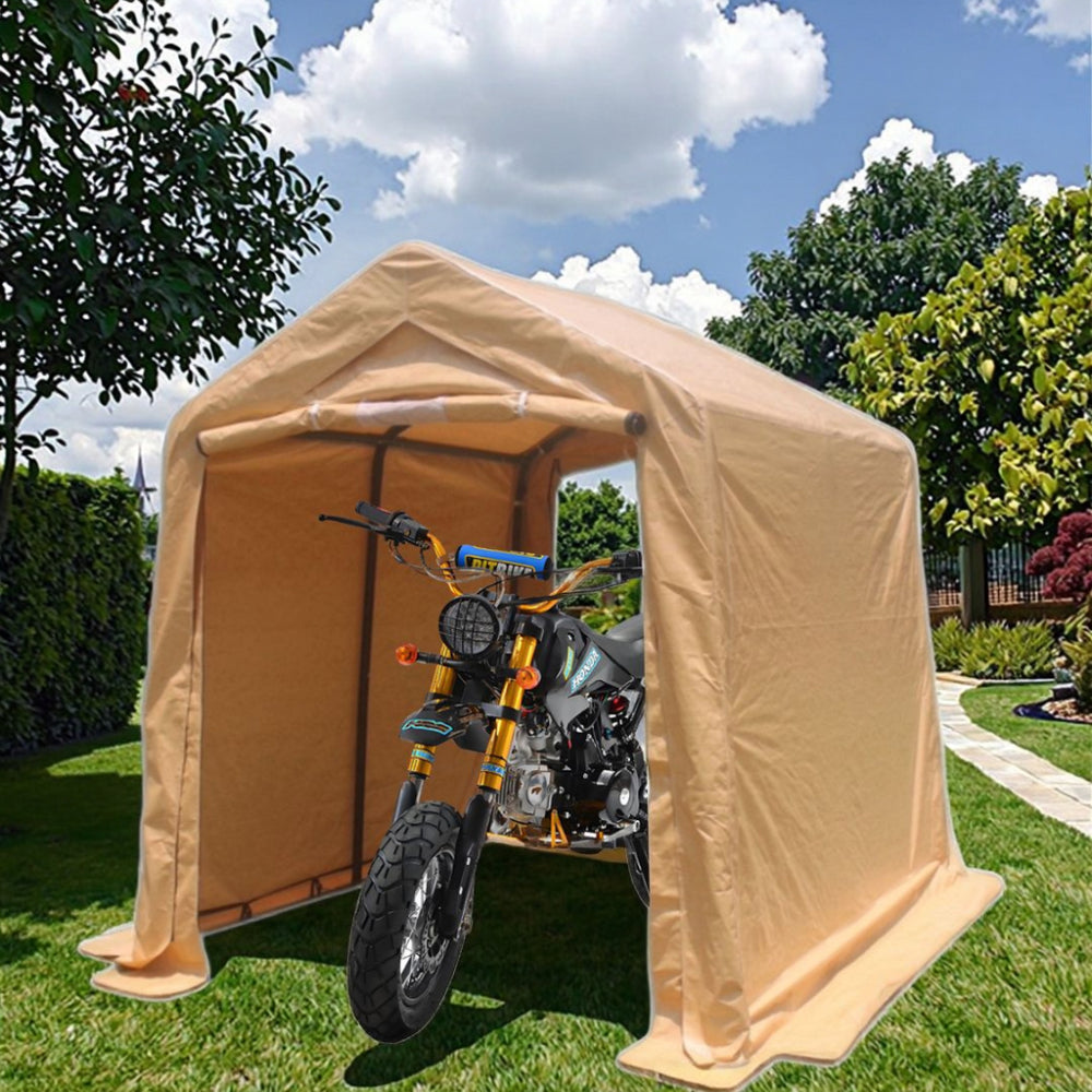 7x12ft Outdoor Portable Gazebo Storage Shelter Shed with 2 Roll up Zipper Doors & Vents Carport for Motorcycle Waterproof and UV Resistant Anti-Snow Portable Garage Kit Tent, Sand