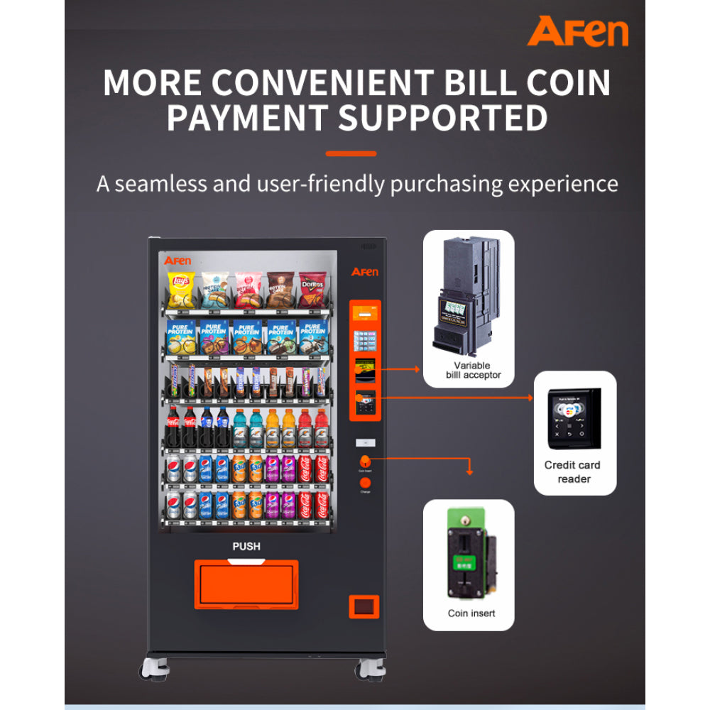 Snack & Drink Vending Machine with Coin and Bill Acceptor, Refrigerated Commercial Vending Machine, 60 Slots