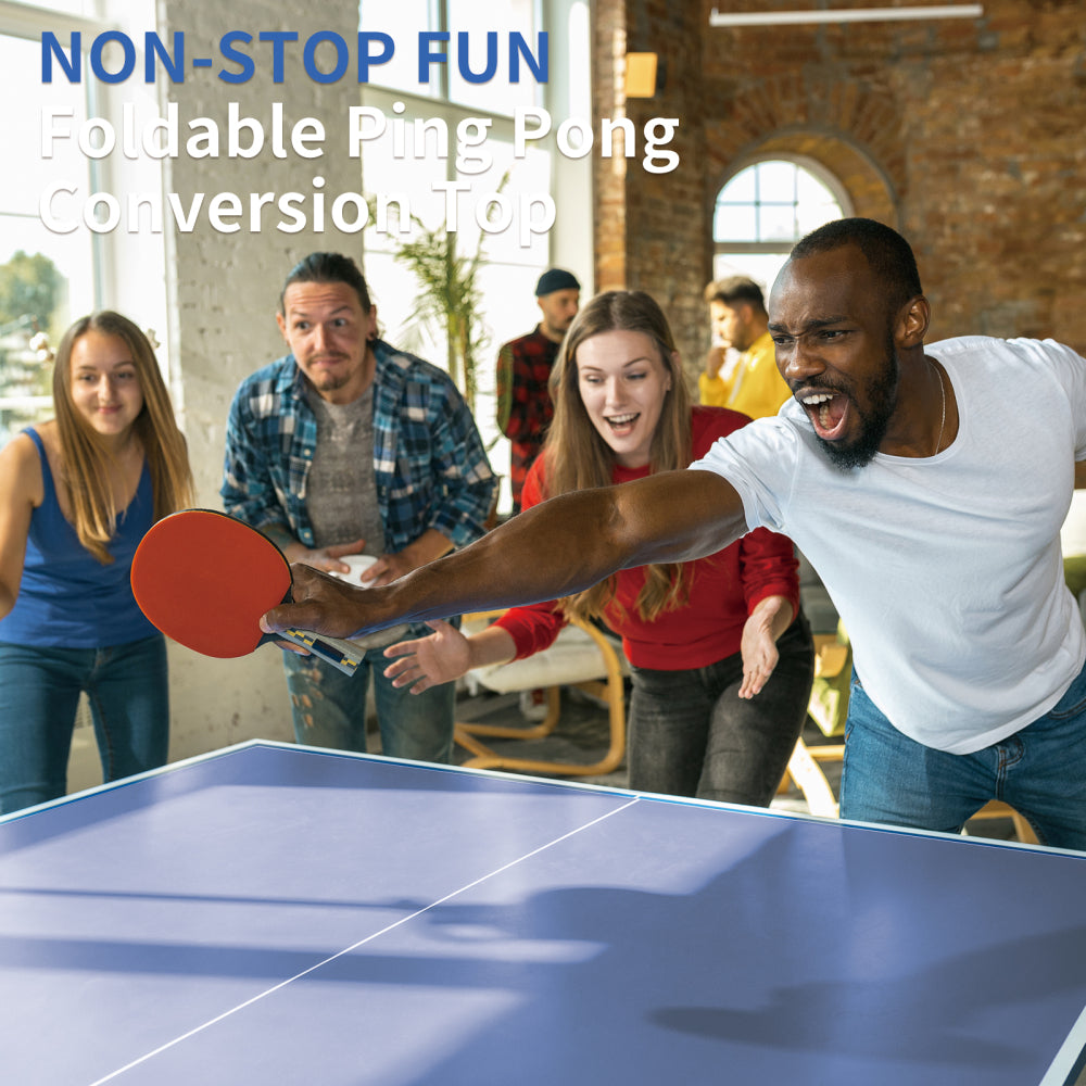 9ft Blue Mid-Size Ping Pong Conversion Top Foldable & Portable Table Tennis Table Top for Indoor Games