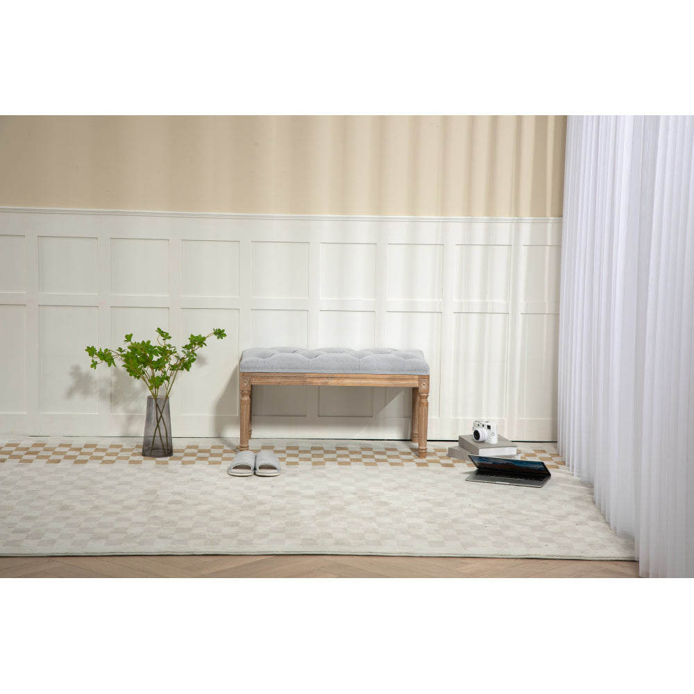 32"inch French Vintage Bedroom Bench Upholstered Dining Benches, Fabric End of Bed Bench for Bedroom Dining Room Living Room Entryway Light GRAY