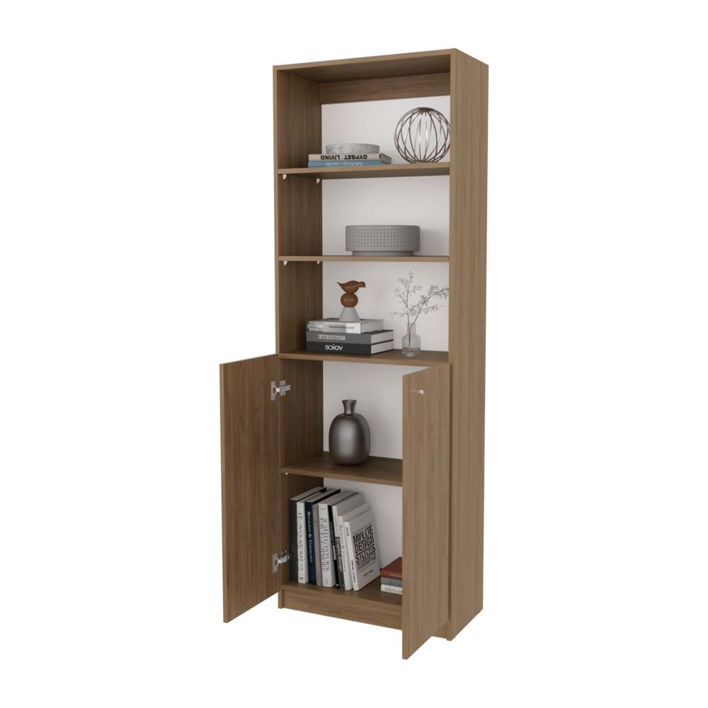 Natural Oak and White 2-Door Bookcase with Open Storage