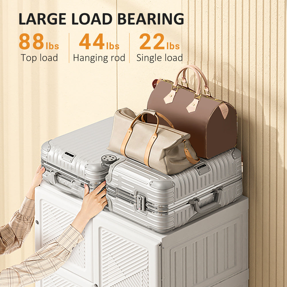 HOMCOM Portable Wardrobe Closet, Folding Bedroom Armoire, Clothes Storage Organizer with 8 Cube Compartments, Hanging Rod, Magnet Doors, White