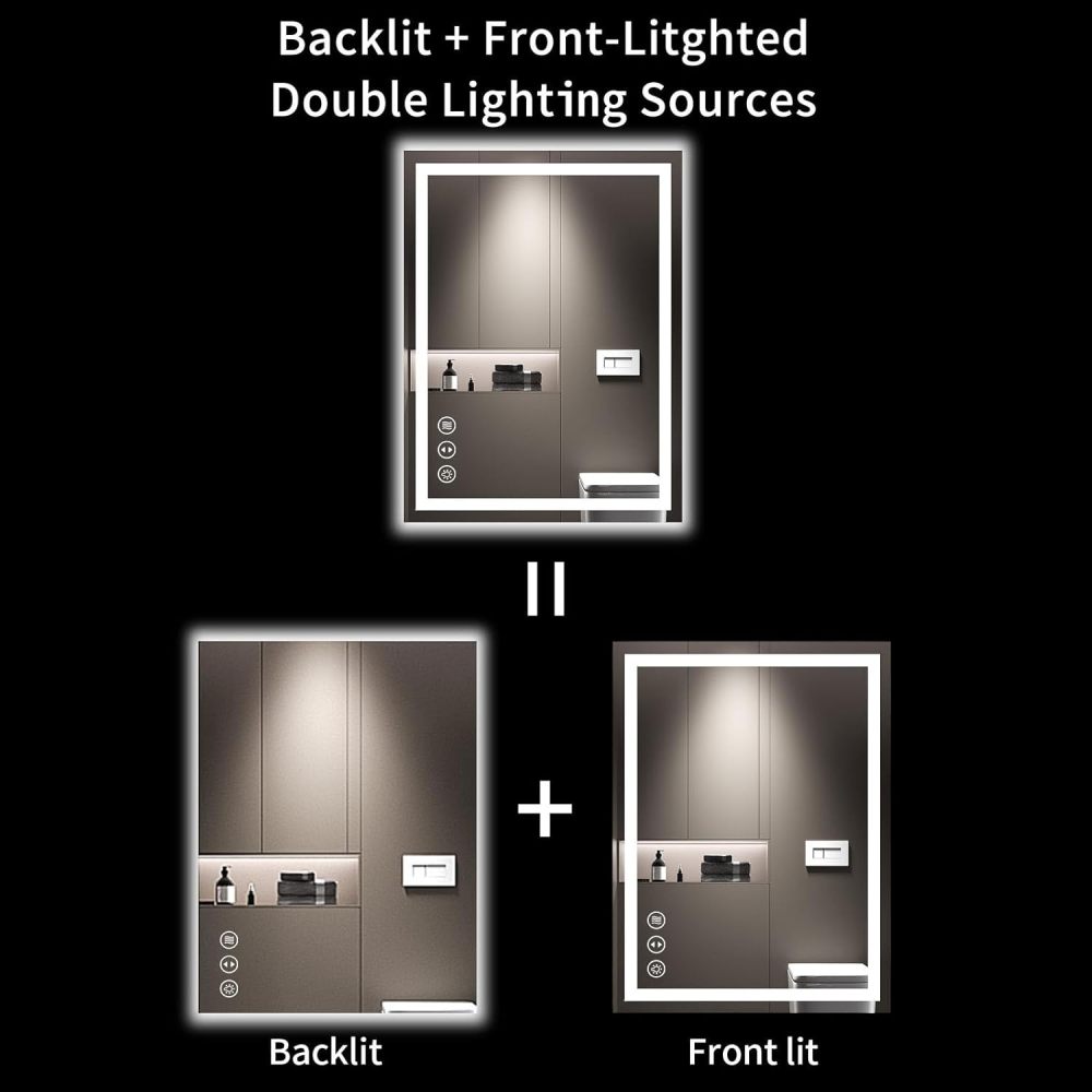 32x24 Inch IP54 Waterproof Bathroom Vanity Mirror - Anti-Fog LED, Front/Backlit, Touch Control, High Lumen LED with CRI 95 Mirror, Infinitely Dimmable, Adjustable 3000K/4500K/6000K Color Temperatures