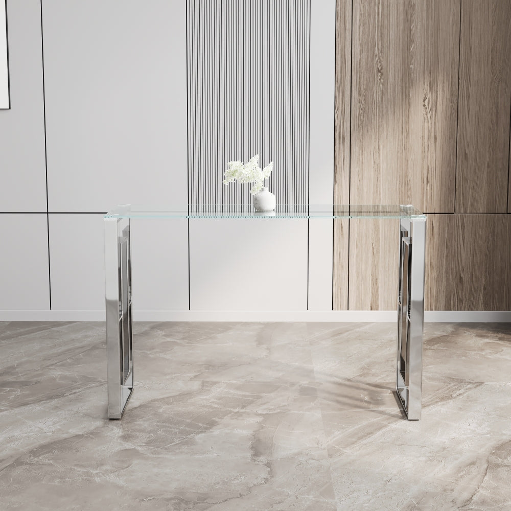 Console Table Stainless Steel Glass,Meal side table silvery Clear bs-02 s