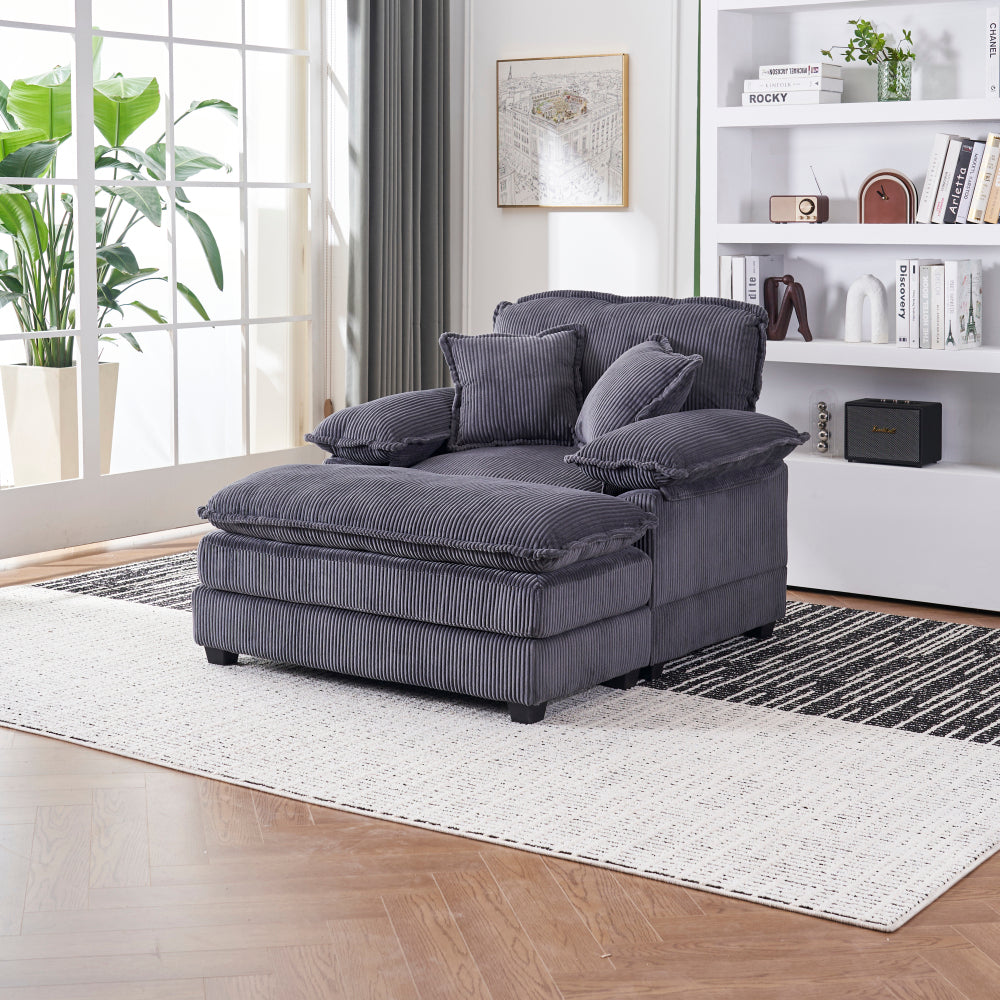 56.3 Inch Corduroy single sofa With 2 toss pillows and a ottoman ,Comfy Sofa- Deep Seat Couch for Living Room