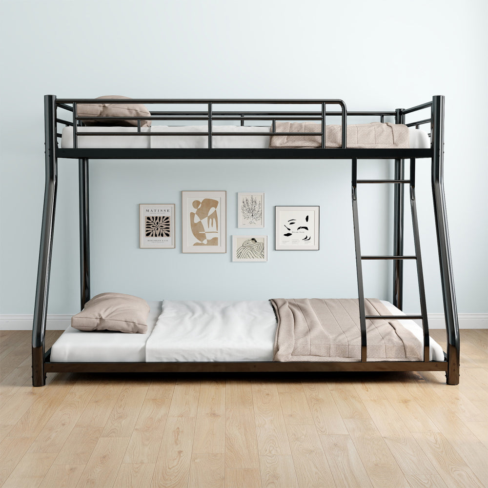 Metal Bunk Bed Twin Over Full Size with Removable Stairs, Heavy Duty Sturdy Frame with 12" Under-Bed Storage for Teen & Adults, Teens, No Box Spring Needed, White