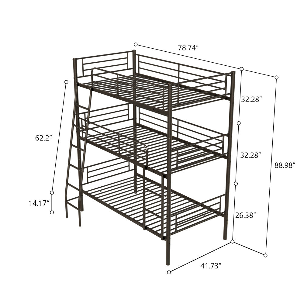 Bedroom dormitory twin size black metal triple bunk bed can be disassembled into three beds