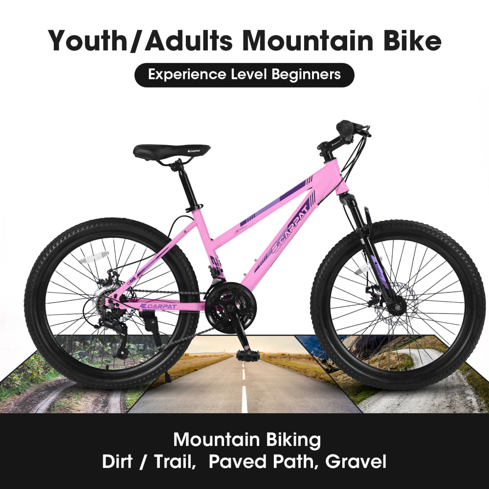 S26103 26 inch Mountain Bike for Teenagers Girls Women, Shimano 21 Speeds with Dual Disc Brakes and 100mm Front Suspension