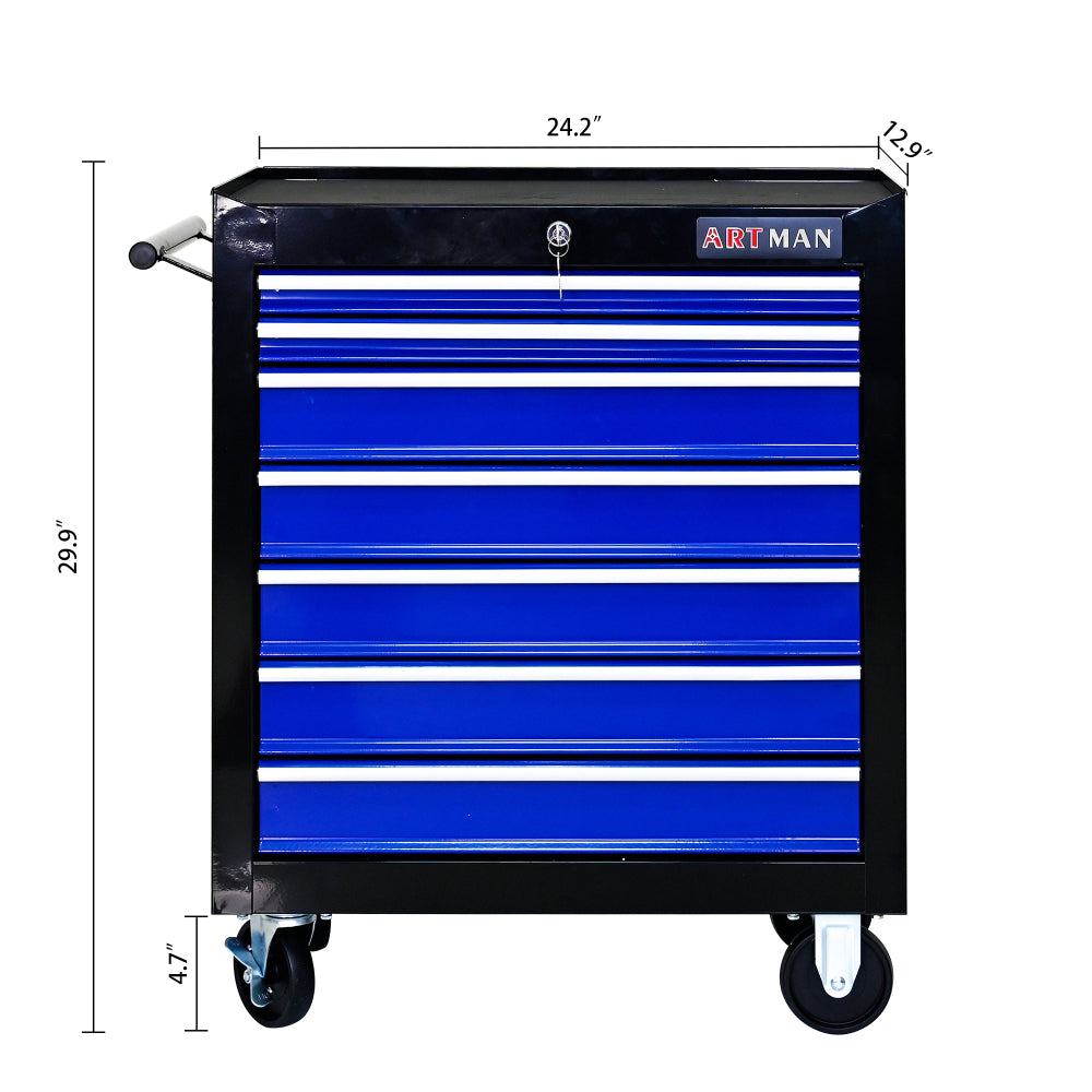 7 DRAWERS MULTIFUNCTIONAL TOOL CART WITH WHEELS-BLACK+BLUE