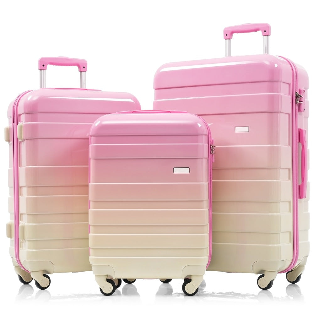Luggage Sets New Model ABS Hardshell 3pcs Clearance Luggage Hardside Lightweight Durable Suitcase sets Spinner Wheels Suitcase with TSA Lock 20''24''28''( light brown)