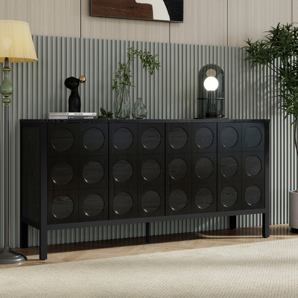 Stylish Storage Cabinet Sideboard Wooden Cabinet with Unique Geometric Circle Door Design,Suitable for Study Rooms ,Entrance and Living Room(Black)