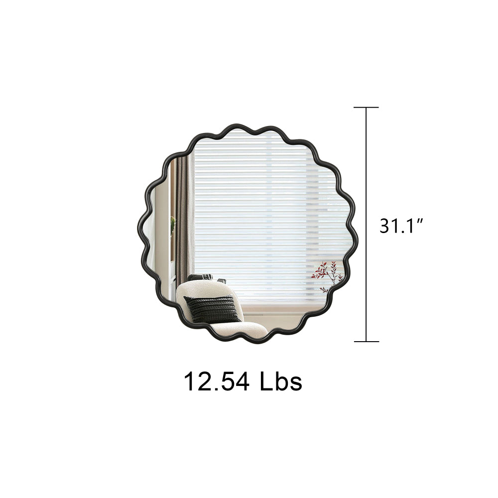 Solid Wood Wavy Mirror-Black Mirror Wall Decor 31" x 31" Modern Mirror Wall Decor for Bathroom, Bedroom, Living Room, Dining Room, Cloakroom, Entryway