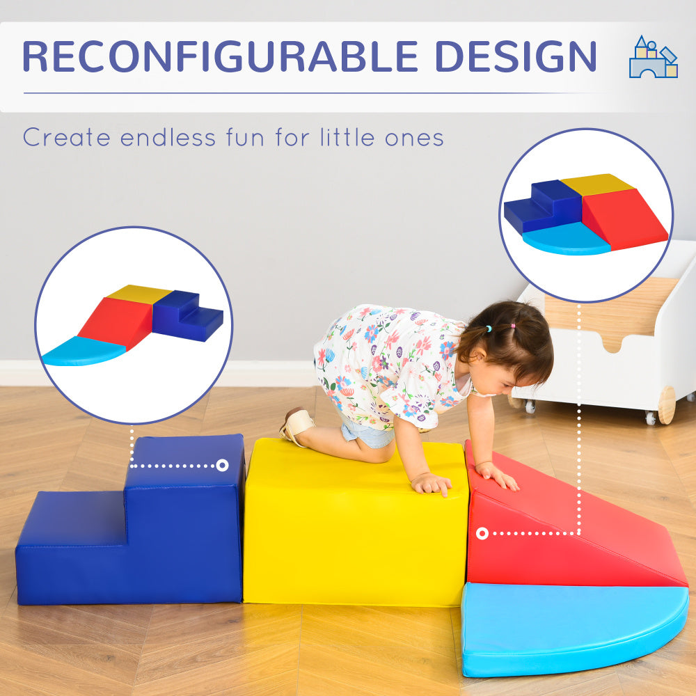Qaba Foam Play Set for Toddlers and Children, Easy-to-clean 4 Piece Soft & Safe Kids Climbing Set for Crawling or Sliding, Multicolor