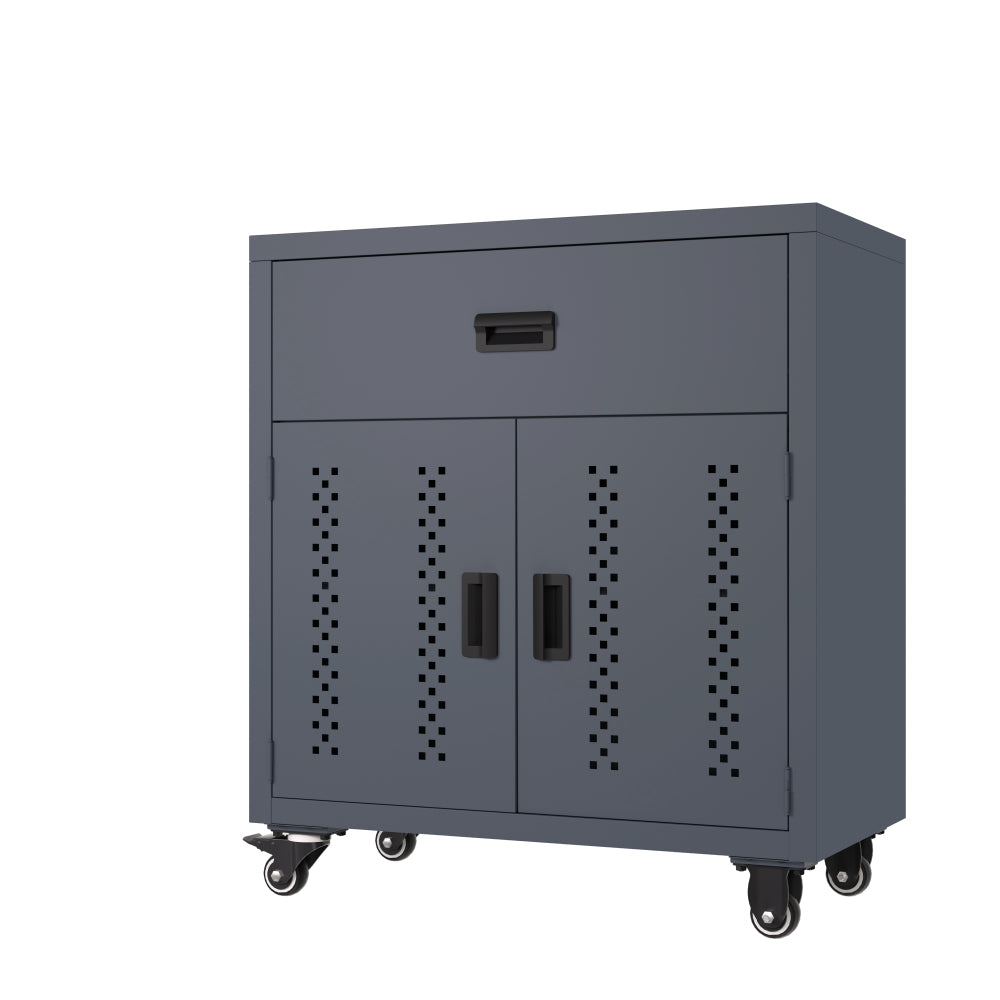 Metal garage storage cabinet with lockable door and adjustable shelves, rolling tool storage cabinet with 4 wheels - 31.49-inch steel lock cabinet, suitable for garages and warehouses (gray)
