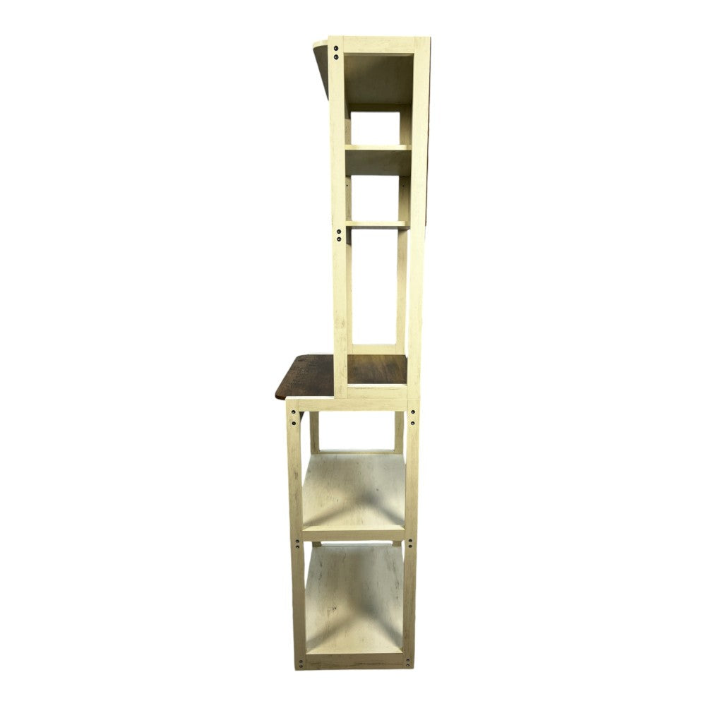 23.62" White and Rustic Brown color 5-Tier Bakers Rack for Kitchen with Storage, Coffee Bar, Kitchen Shelves, Microwave Stand