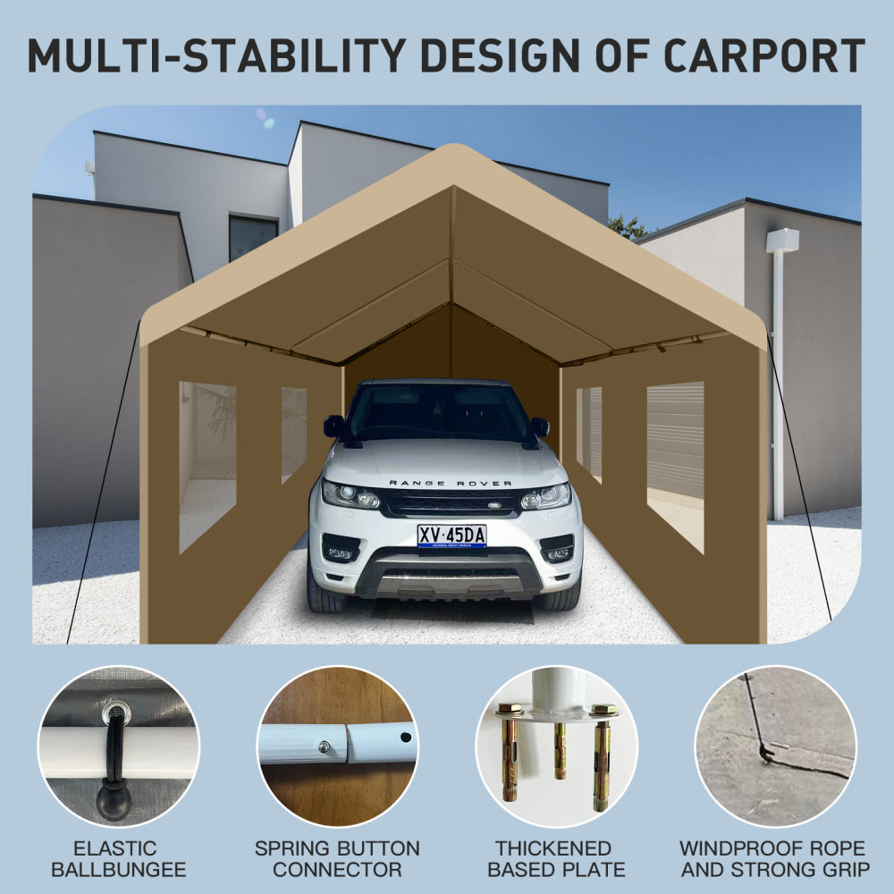 Carport, 10×20 Heavy Duty Portable Carport Garage Tent for Outdoor Storage Shelter khaki