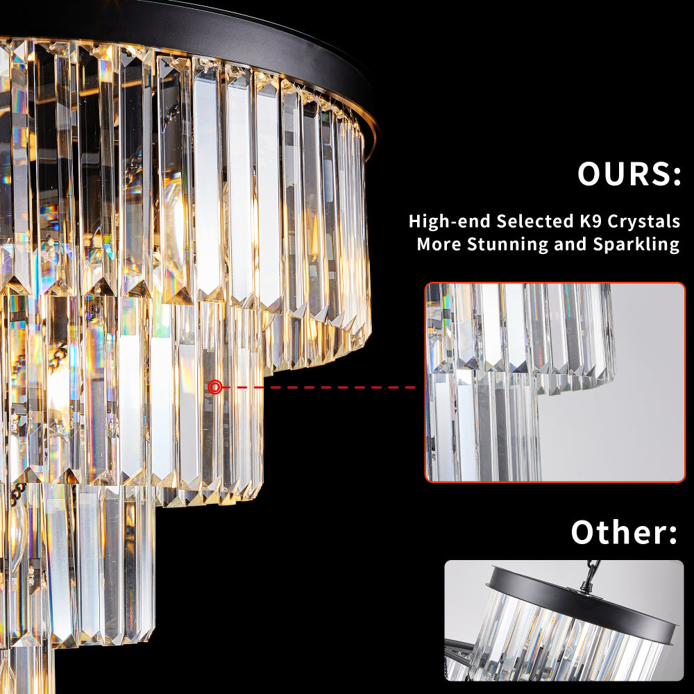 (Same as W1340P188542/L5007-600-B) 24" Contemporary Crystal Modern Chandeliers Crystal Ceiling Chandelier 4 Tier Black Chandelier Lighting for Dining Room Living Room Bedroom (Bulbs Not included)