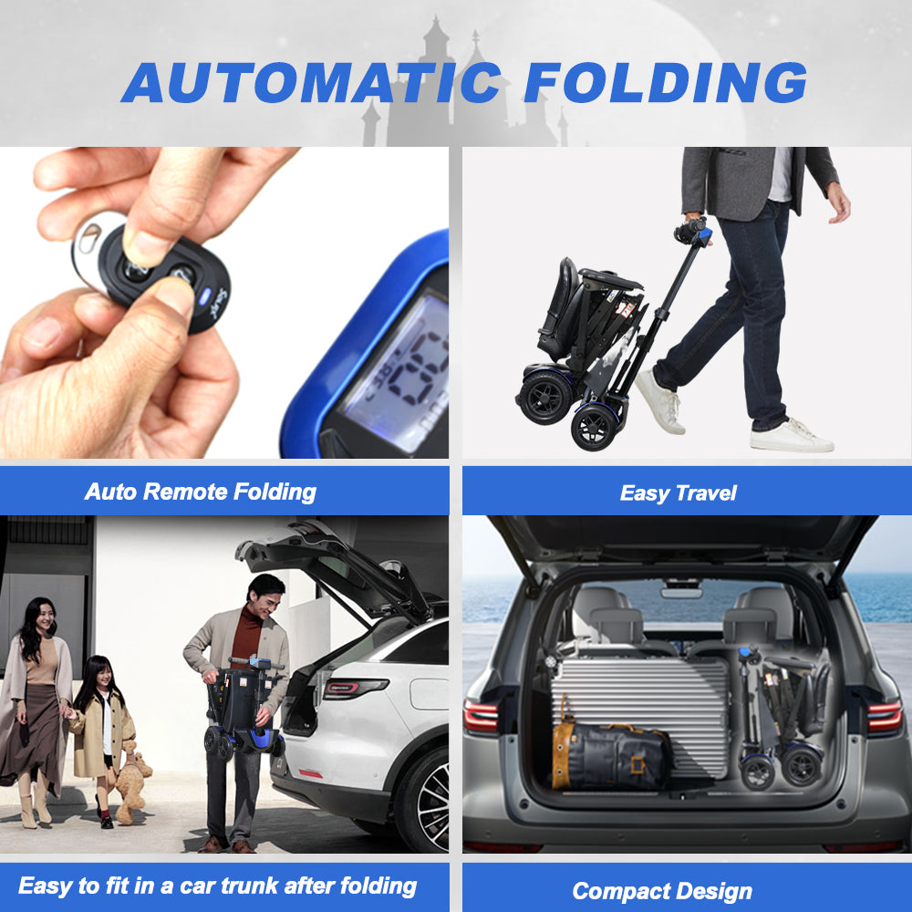 SOLAX Remote Control Foldable Electric Mobility Scooter with Suspension for Senior, Lightweight 4 Wheels Electric Powered Scooter for Travel Shopping