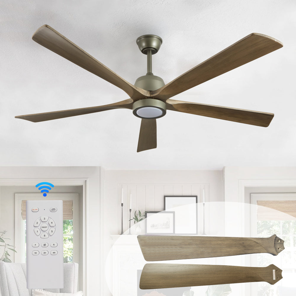 65 Inch Black Ceiling Fan with Light, 5-Blade Dimmable LED Ceiling Fan with Remote Control, Modern Quiet Design for Living Room and Bedroom (Silent/6-Speed/Reversible/DC Motor)