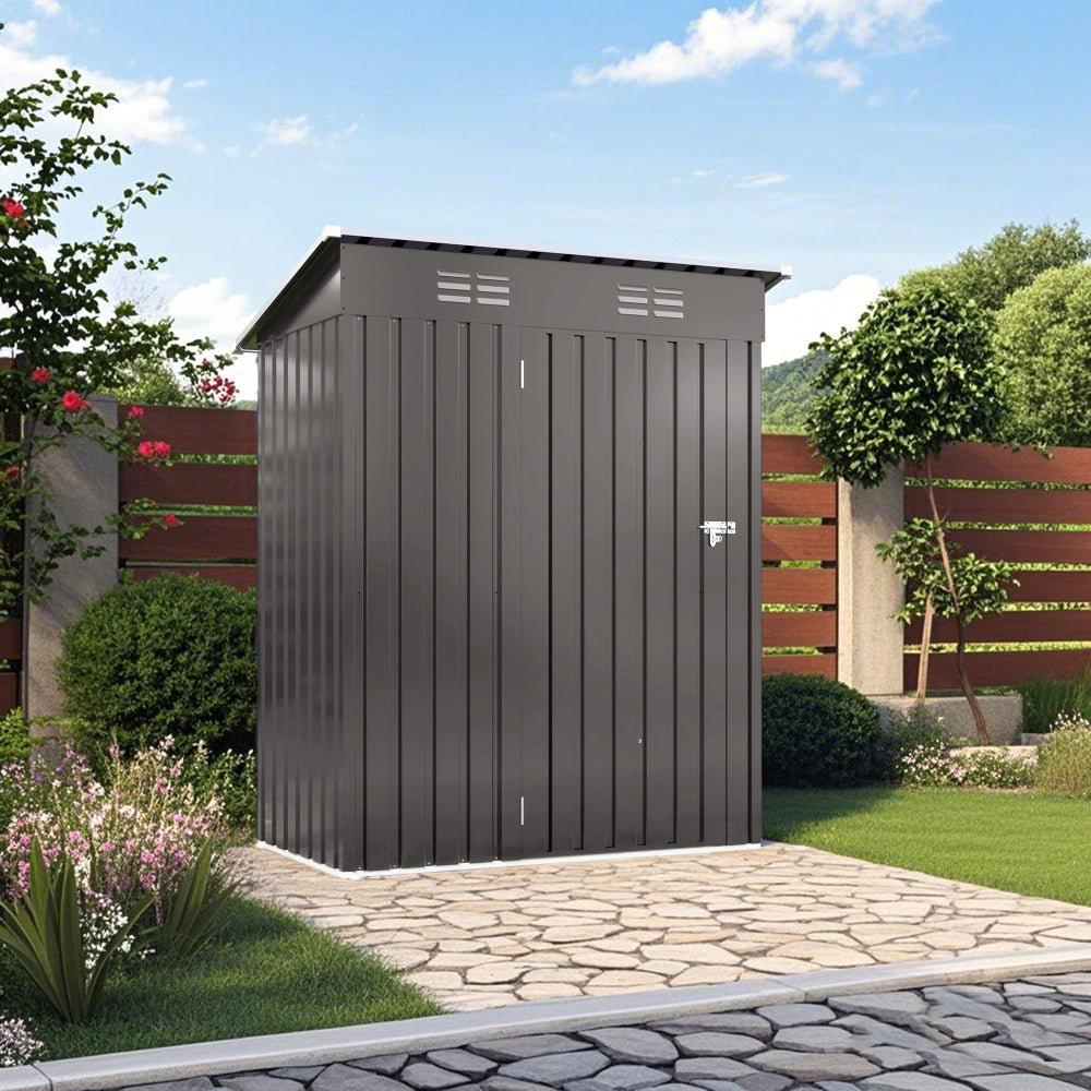 5X3 FT Metal Outdoor Storage Shed, Tool Shed with Peaked Roof Waterproof, Lockable Door Compact Metal Tool Shed for Garden, Backyard, Patio, Sundries and Bike Storage, Gray