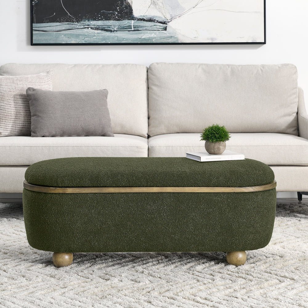 Storage Ottoman Bench, Upholstered End of Bed Ottoman Bench with Storage and Seating, Large Blanket Storage Bench for Foot Rest in Bedroom, Living Room, Entryway, Dark green