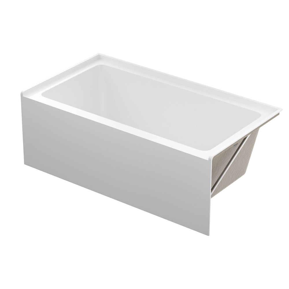 60" Acrylic Alcove Soaking Bathtub with Skirt - Glossy White, Back-to-Wall Design, Chrome Hand-Twist Drain