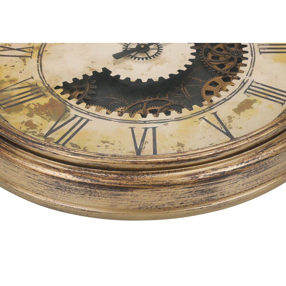 Clocks, 30" Round, Gear Mechanism, Large Oversized, Wall Clock, Antique Gold, Transitional