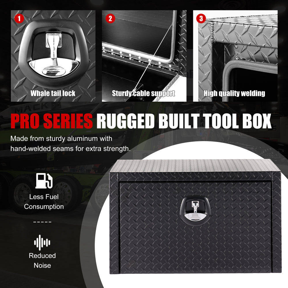 30 inch aluminum underbody truck tool box heavy duty underbed toolbox tool storage organizer chest with lock and keys, waterproof trailer box, extra thick diamond thread plate matte black finish