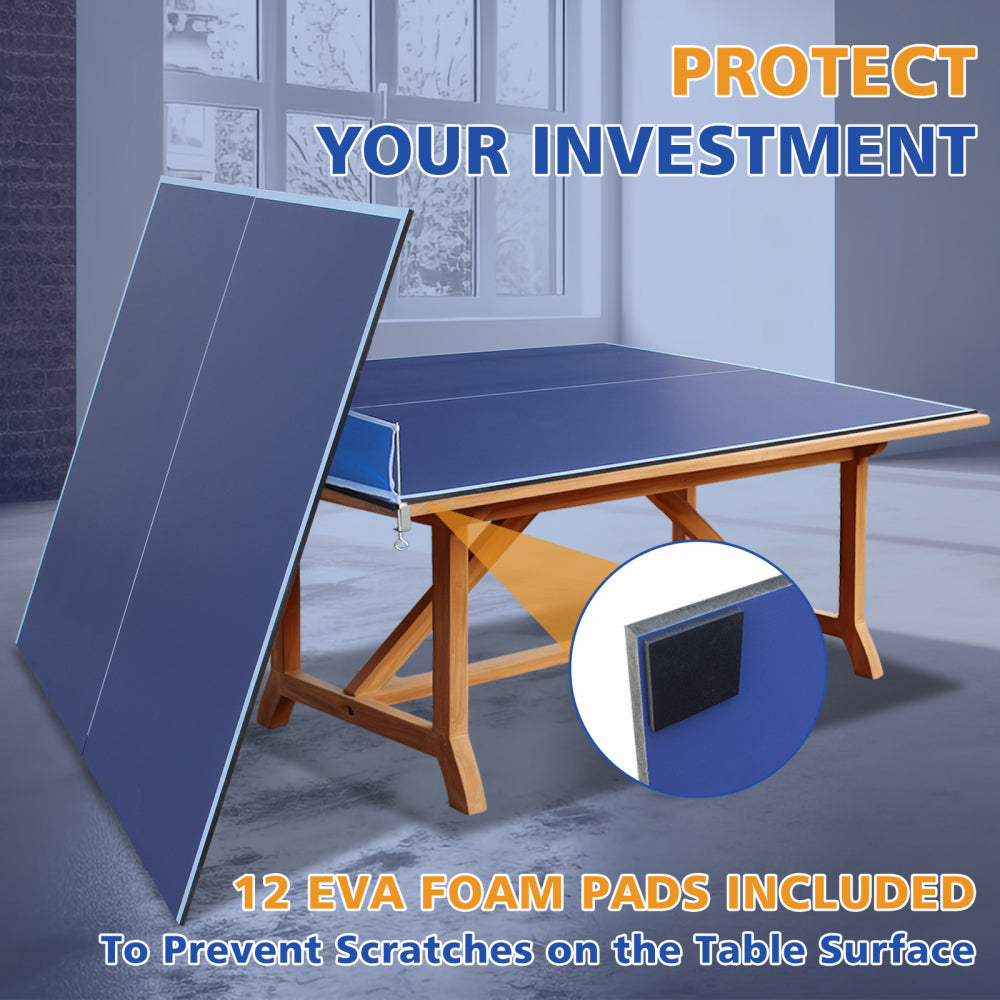 8ft Blue Mid-Size Ping Pong Conversion Top Foldable & Portable Table Tennis Table Top for Indoor Games