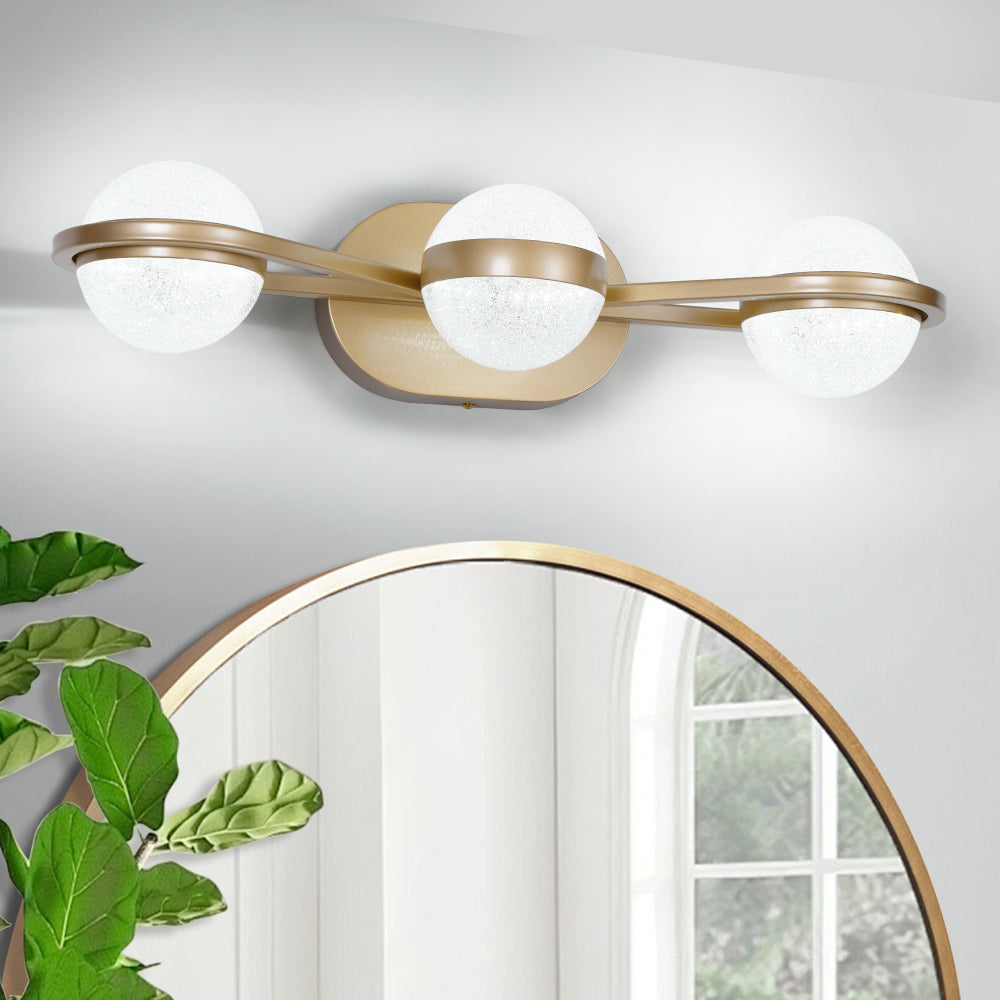 (Same as W1340P143676/L2001-G-6) 43" Gold Minimalist LED Bathroom Vanity Light with Crystal Sand Acrylic Shades, 6-Light Wall Mounted Decorative Lighting Fixture, Suitable for Bathroom Vanity Mirror