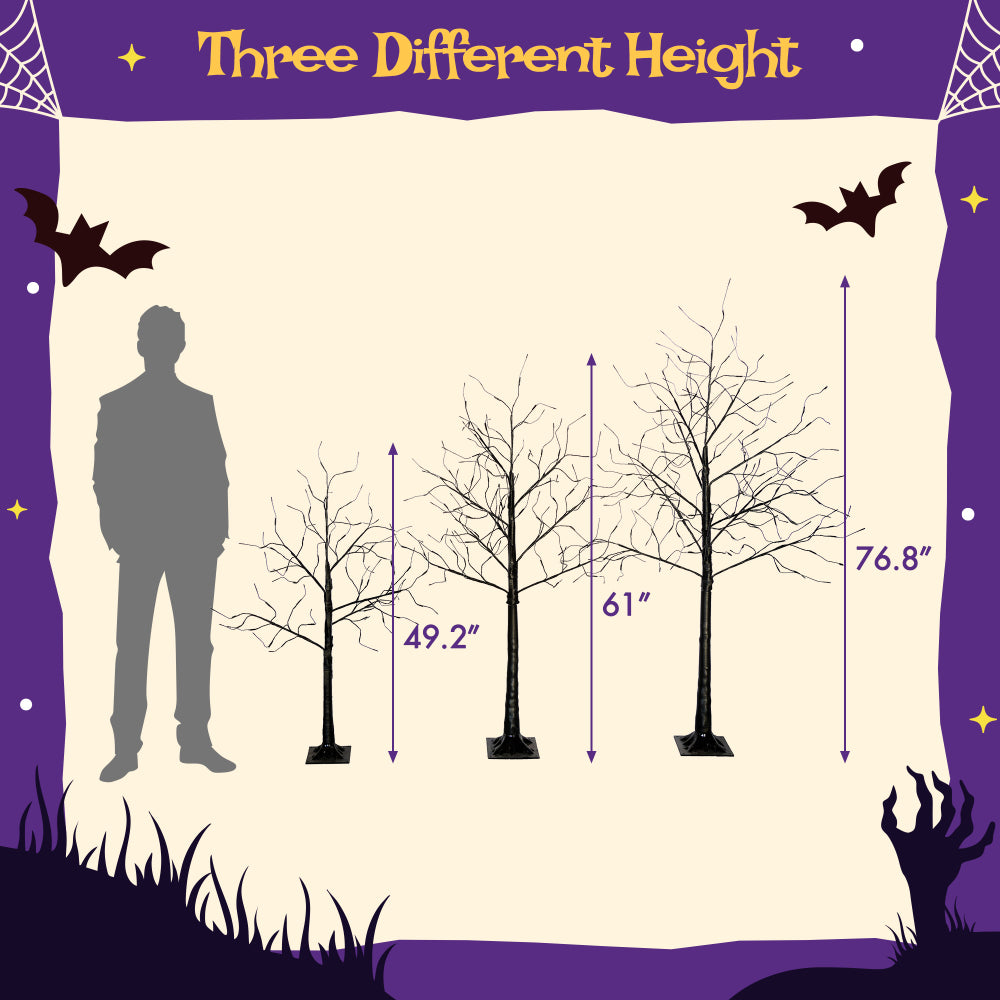 3 Pac Halloween Spooky Tree with Purple Lights, 4FT 5FT and 6FT, Lighted Black Tree for Halloween Decoration