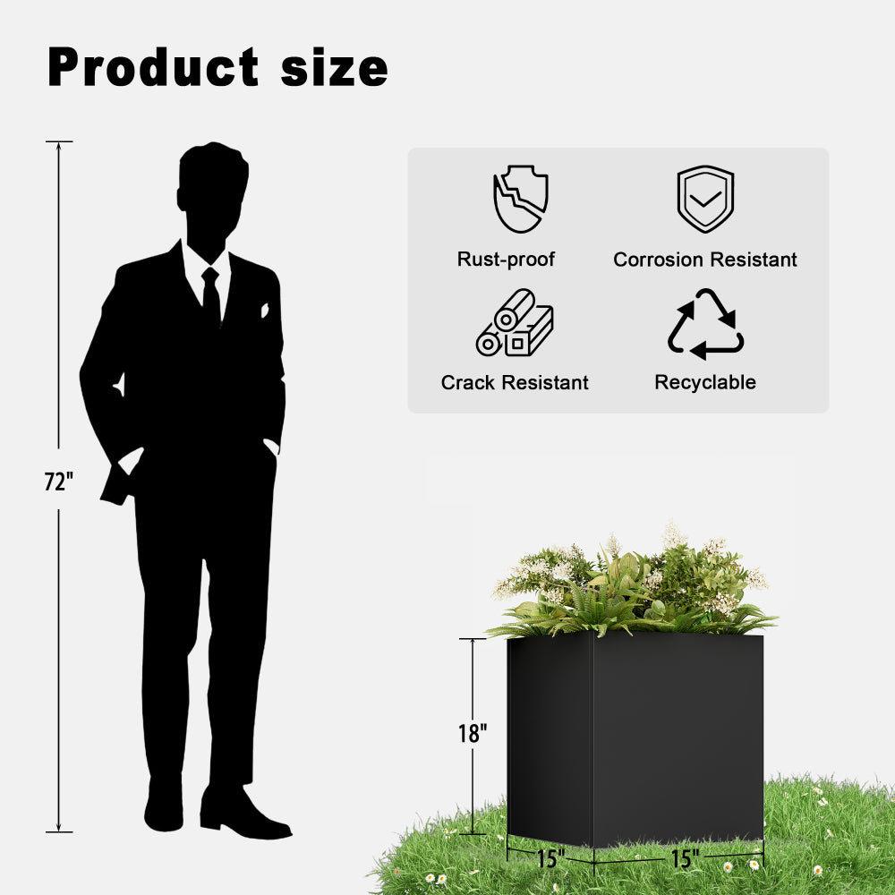 Large outdoor planters with removable insert shelf.Square steel flower pots for porch with garden.
