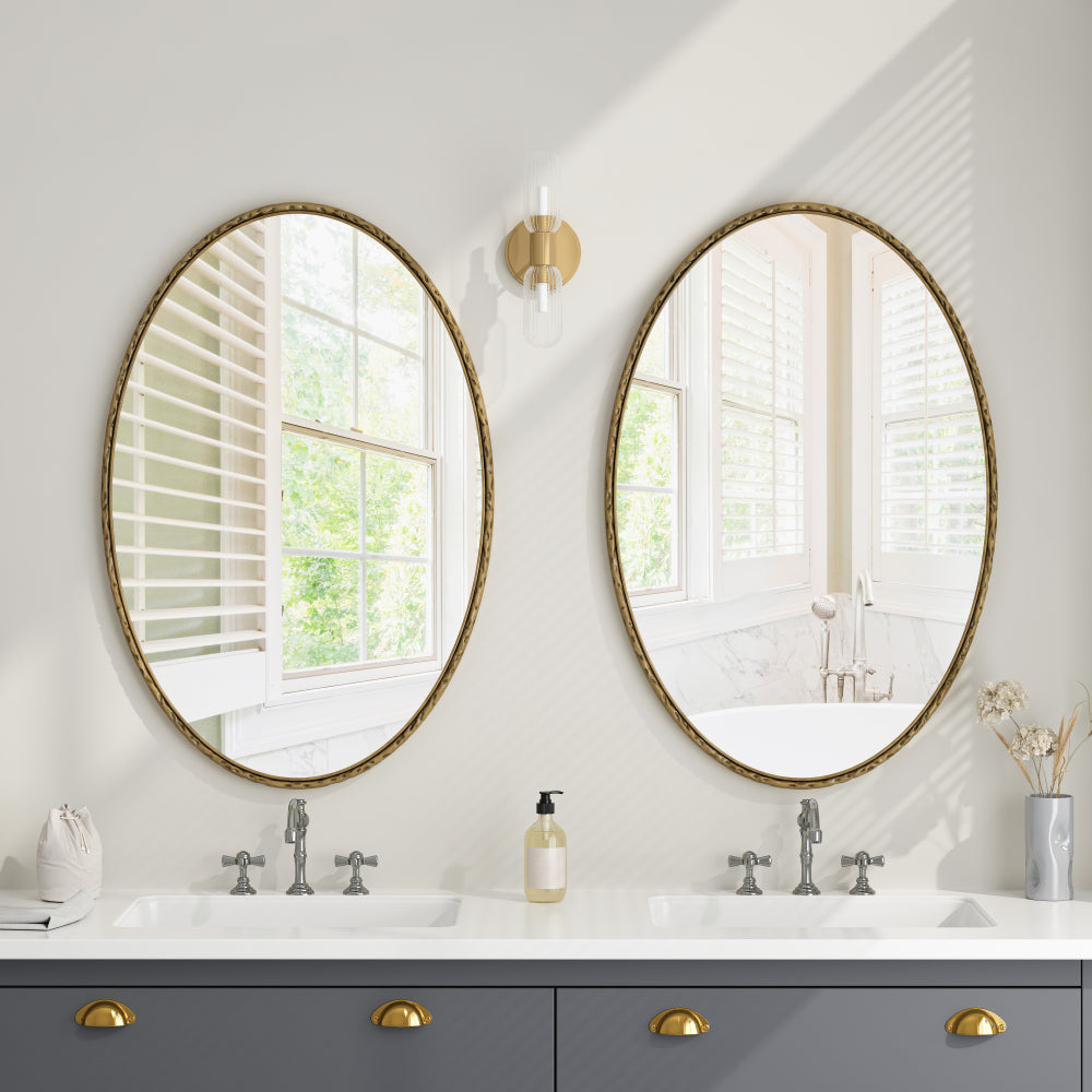 Iron Art Oval Retro Mirror, Antique Effect, Wall Hanging, Suitable For Bathroom, Bedroom, Living Room (Gold)