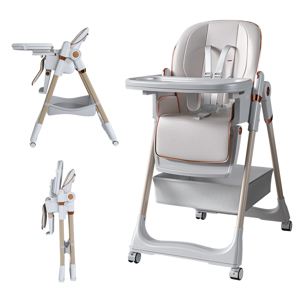 Adjustable Baby High Chair 0-6 Years – Portable Infant Feeding Seat with Safety Belt, Silent Lockable Wheels & Easy-Clean Design for Home, Dining, Living Room, Bedroom (Pink)