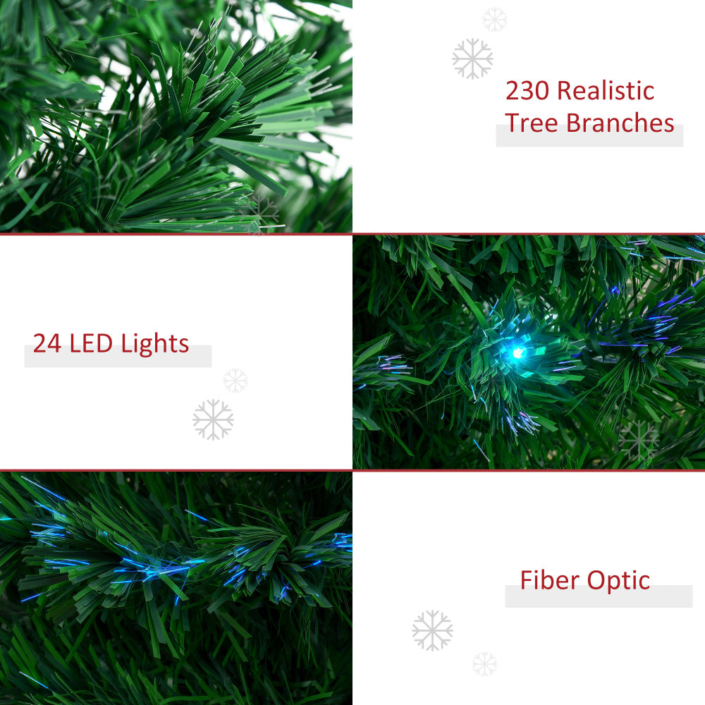 HOMCOM 6' Tall Douglas Fir Pre-Lit Artificial Christmas Tree with Realistic Branches, 24 Multi-Color LED Lights, Fiber Optics and 230 Tips