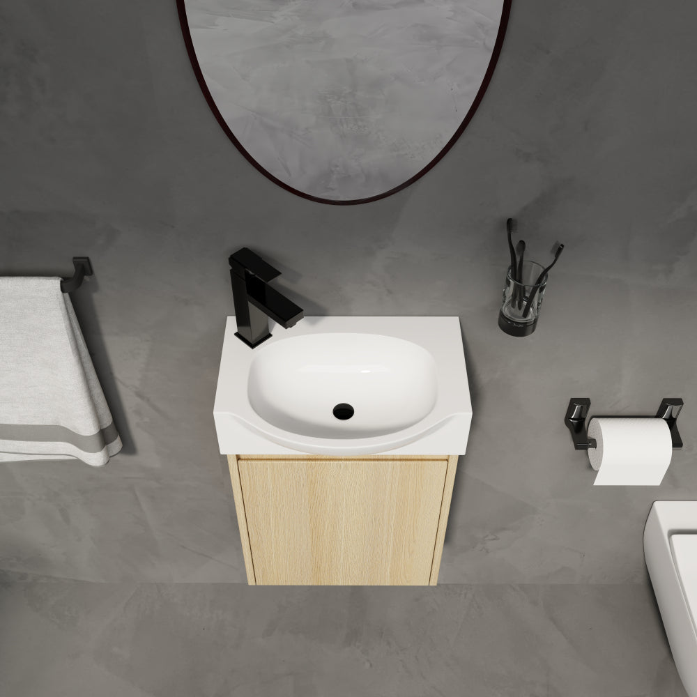 16 "Bathroom Vanity Sink Combo for Small Space, Modern Small Bathroom Vanity with Ceramic Sink, Small Bathroom Sink Cabinet Set ,Oak