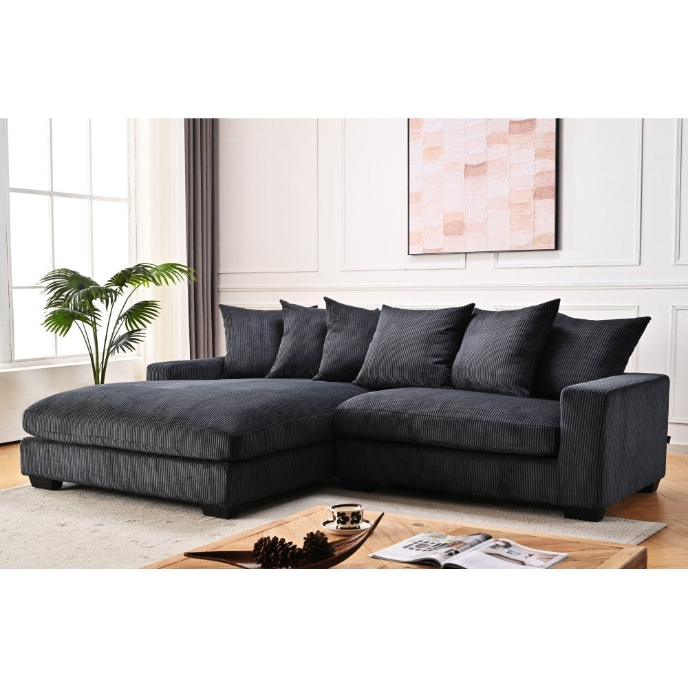 Luxe Oversized Two-Piece Right Facing Sectional Couches for Living Room, 102.4-Inch L Shaped Sofa with Chaise, Upholstered with Corduroy Fabric, Dark Grey