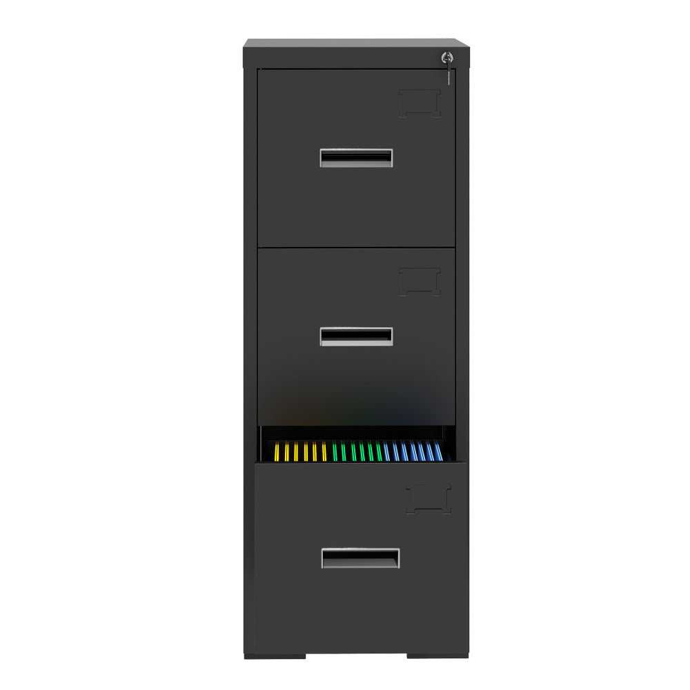 3 Drawer Metal Vertical File Cabinet with Lock and Card Slot Office Home Vertical File Cabinet for A4 Legal/Letter Size Narrow File Cabinet Locked,Assembly Required (Black)