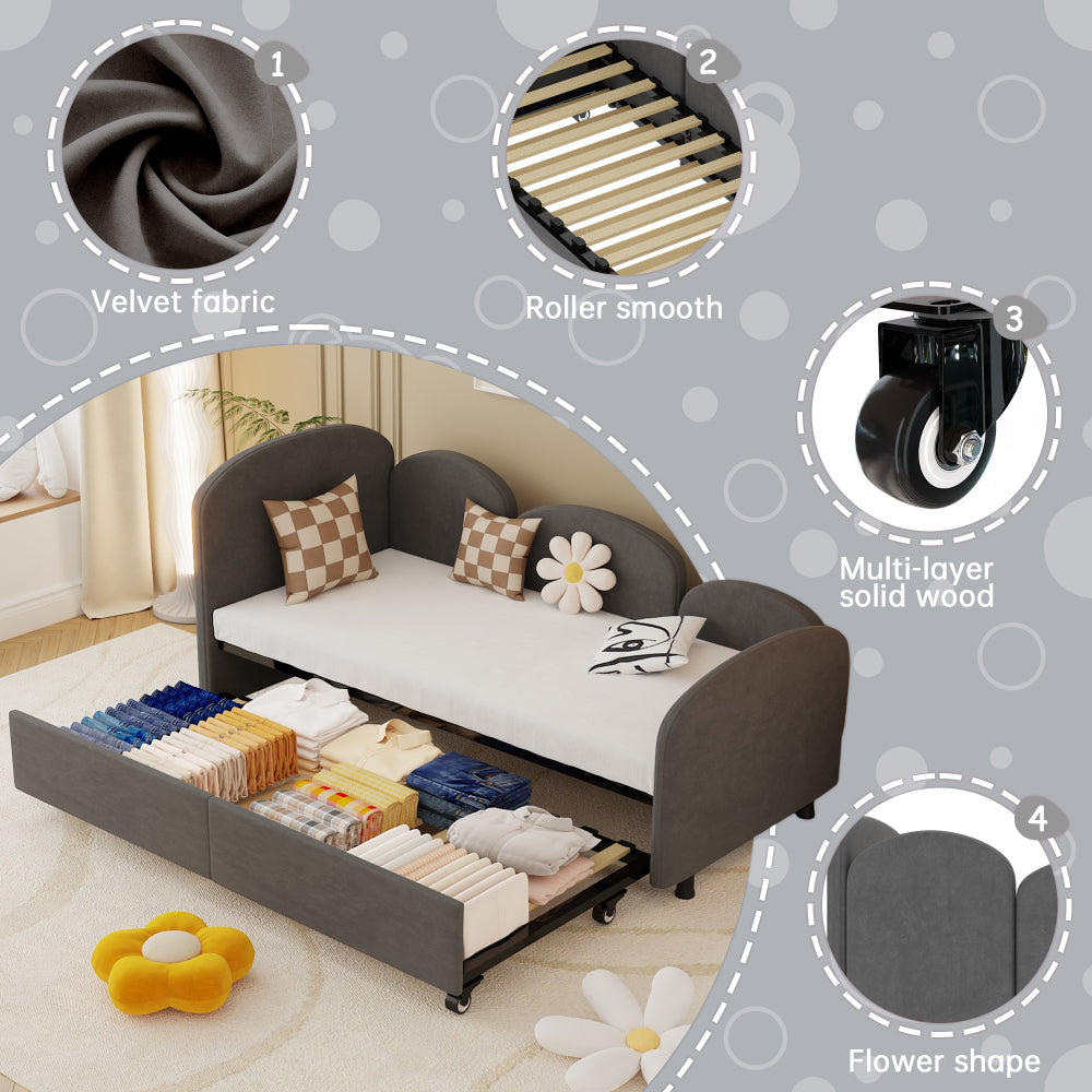 Twin Size Twin Size Bed frames With An Another Bed frame, Velvet Upholstered Daybed, Modern Sofa Bed Daybed Frame for Bedroom Living Room, Suitable for Living Room, Kids Room, Bedroom (Ddry Gray)
