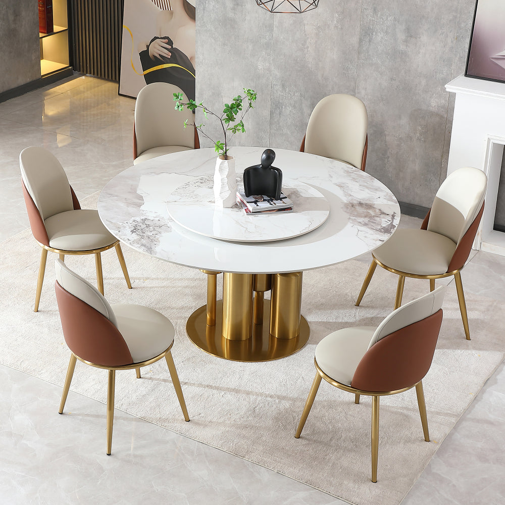 53" Round Modern Marble Dining Table with Lazy Susan, Sintered Stone Top for Kitchen, Dining Room, Dinette, Space Saving Design(4 chairs)