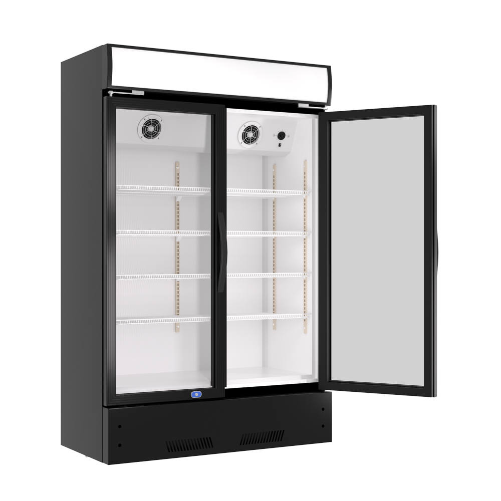 Commercial Refrigerator 2 Glass Door Reach In Cooler, Commercial Display Merchandiser Fridge, Capacity 17.1 cuft, ETL Approved, Black