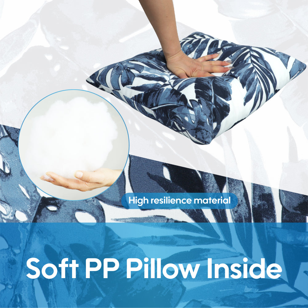 2 Pack Outdoor Throw Pillows, Waterproof & Fade-Resistant Patio Cushions for Garden, Porch, Poolside Furniture - Soft & Comfortable Decorative Pillow Covers (18x18 Inch, Blue Big leaf)
