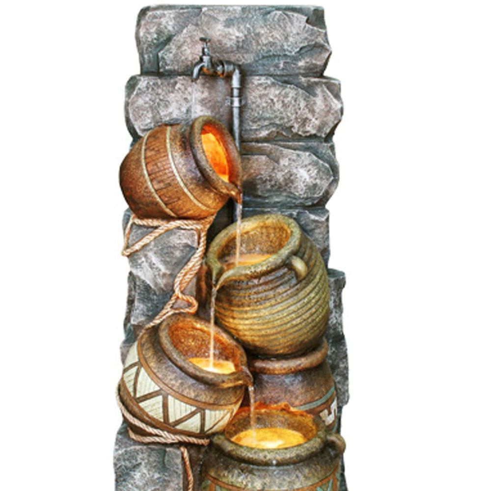43" Tall Polyresin Indoor / Outdoor Fountain w/ LED Light, Potter Pitcher Design