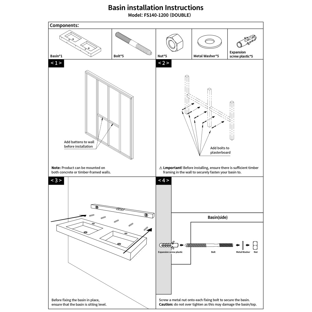47" Solid surface wall hanging basin (double basin)